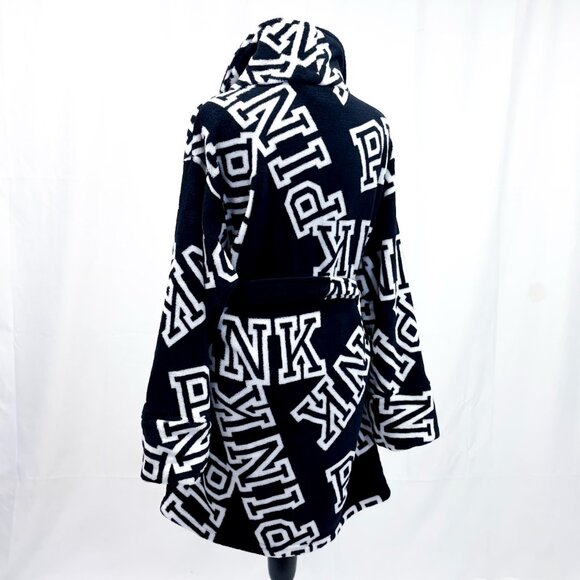 Victoria's Secret PINK Intimates & Sleep Wear Black & White Fleece Robe w Belt - Picture 4 of 10